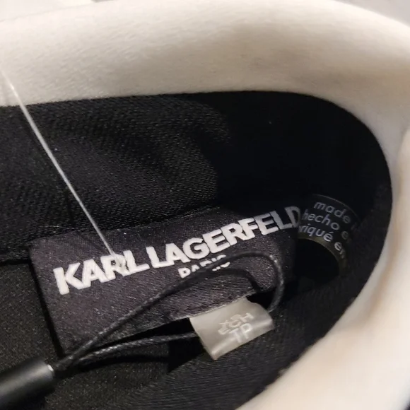 Karl Lagerfeld Womens Pearl Trim Blouse XS Black Liquid Knit Bowtie Collar New - Picture 5 of 5